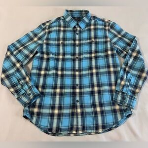 AMERICAN EAGLE‎ OUTFITTERS Shirt Mens Sz Large Blue Plaid Flannel Long Sleeve